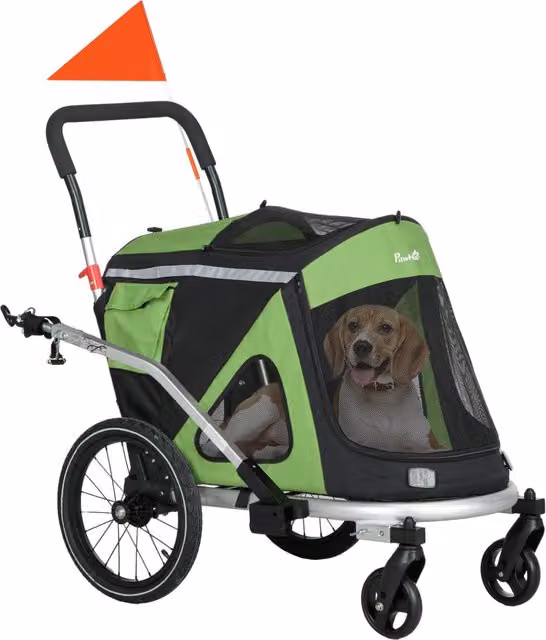 Rimorchio Bici e Passeggino per Cani 2 in 1 Verde con 2 Catarifrangenti e Guinzaglio di Sicurezza 150 x 68 x 95 cm
