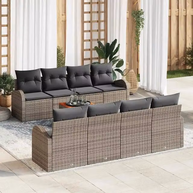 Set Divano da Giardino 9 pz Grigio polyrattan 3356221