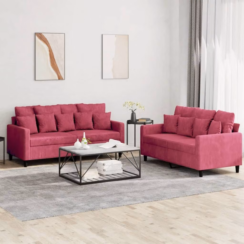 Maison Exclusive - Set divano a 2 posti con cuscini in velluto bordeaux