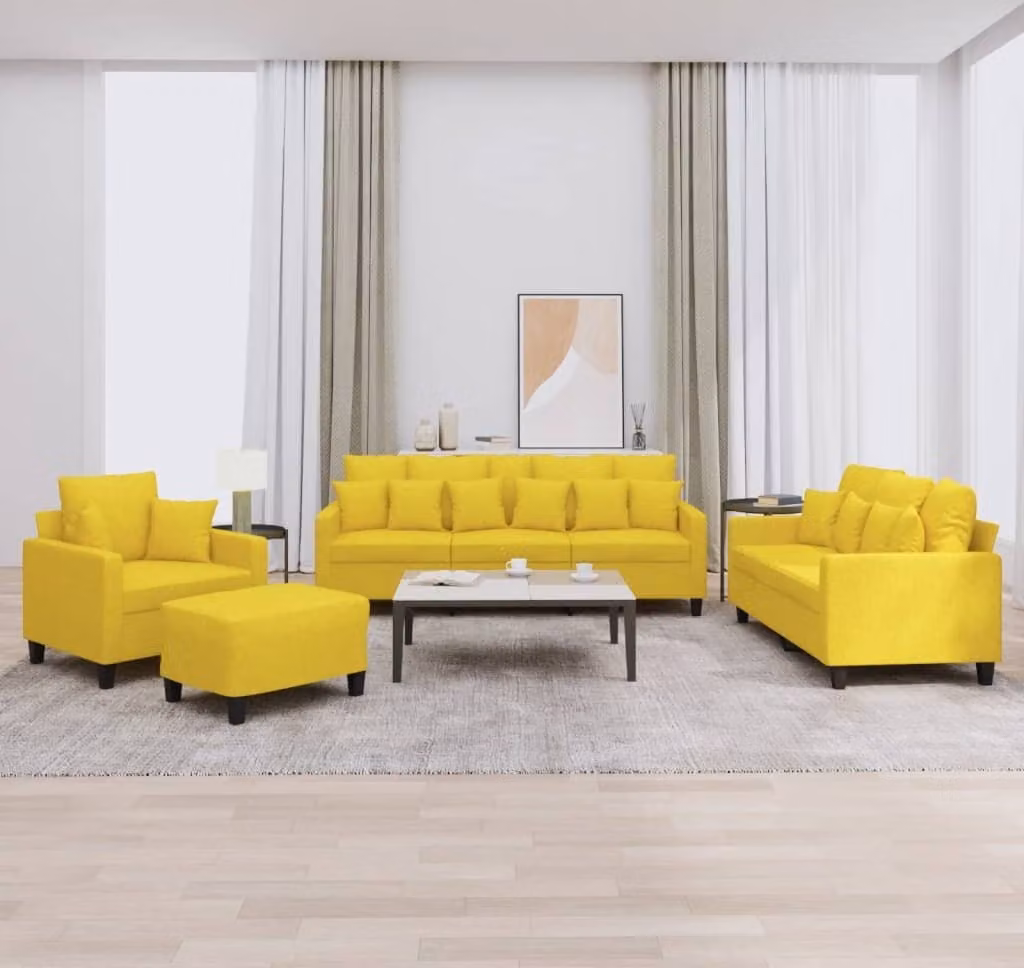 Maison Exclusive - Set divano 4 pezzi con cuscini in tessuto giallo chiaro