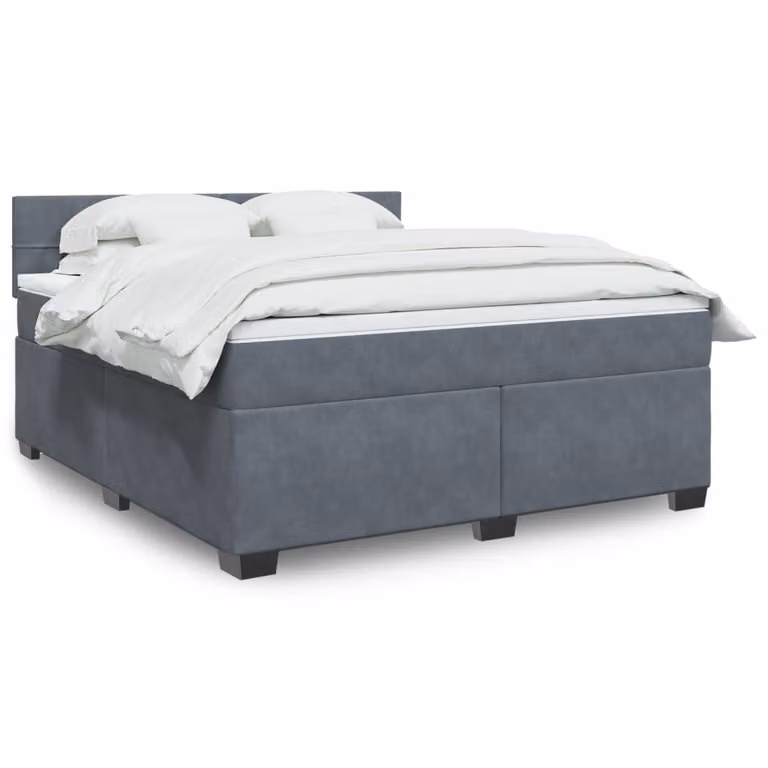 vidaXL Giroletto a Molle con Materasso Ibrido in Velluto Grigio e Bianco L/P: 180 x 200 cm