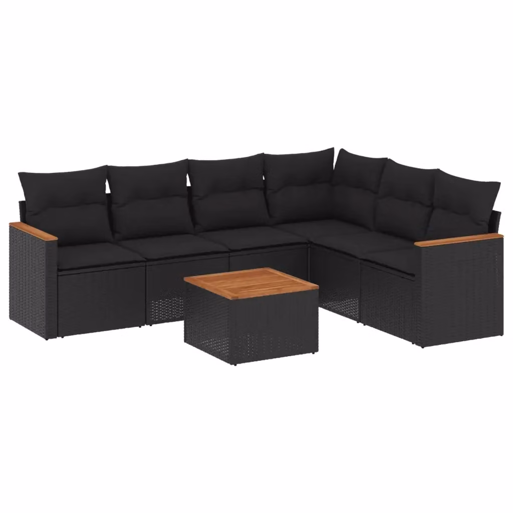 vidaXL Set Divani da Giardino a L con Cuscini 7pz Nero in Polyrattan e Acciaio – 2