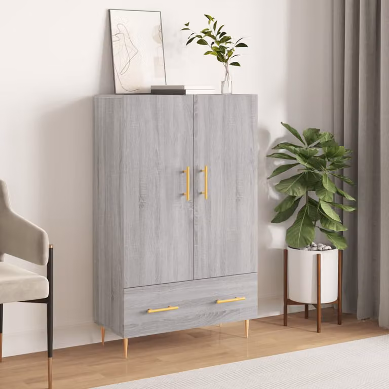 Credenza moderna vidaXL in legno multistrato e metallo, Grigio Sonoma, L: 69,5 cm, P: 31 cm, H: 115 cm