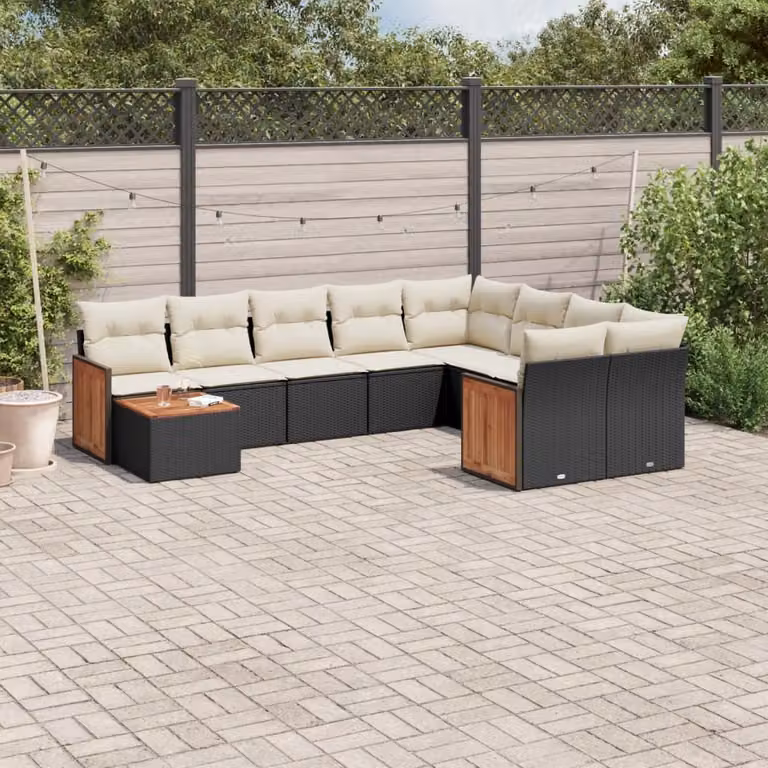 Maison Exclusive - Set da giardino 10 pezzi con cuscini in polyrattan nero
