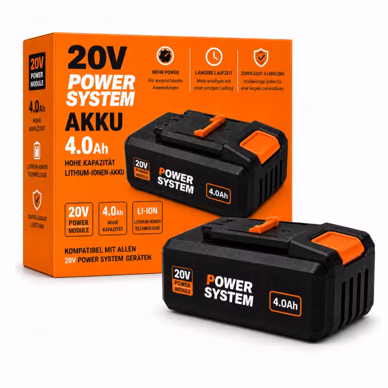 Batteria da 20V e 4.0Ah compatibile con il sistema Worx PowerShare – Batteria di ricambio agli ioni di litio con indicatore LED dello stato di carica, elevata potenza e lunga durata