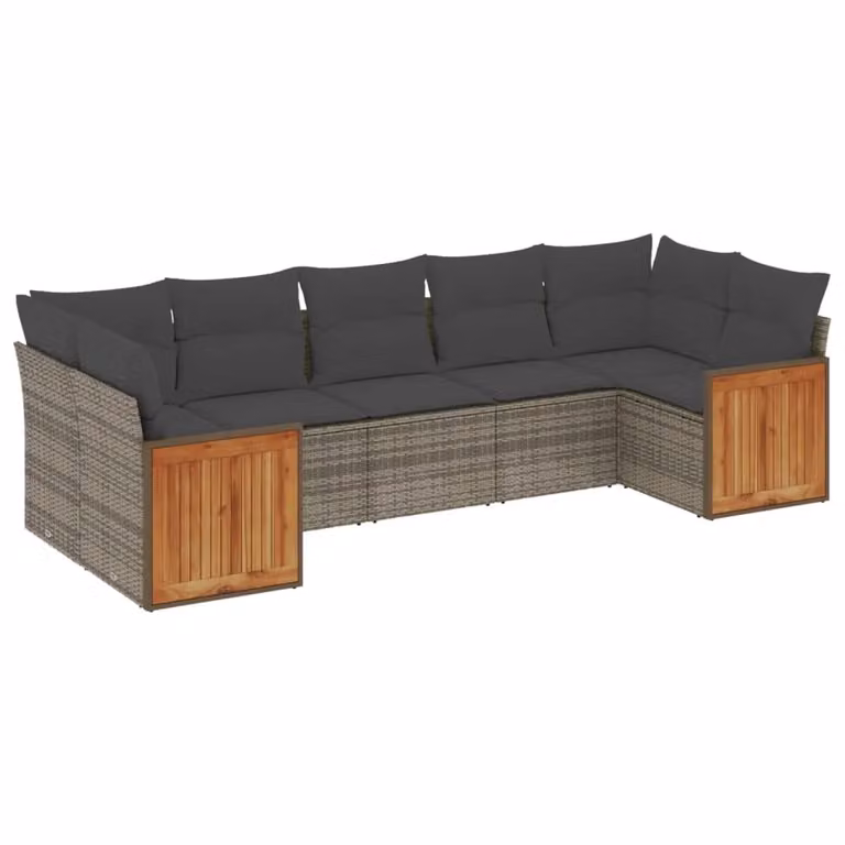 Set Divani da Giardino 7 pz con Cuscini Grigio in Polyrattan