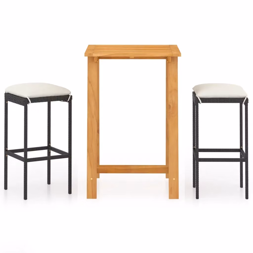 Set da giardino moderno vidaXL in legno di acacia e acciaio verniciato nero con cuscini beige composto da 3 pezzi – 2