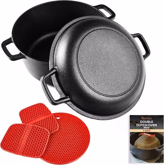 Pentola da cucina in ghisa con coperchio - Multifunzionale - 2 pezzi - 4,7L e 1,5L