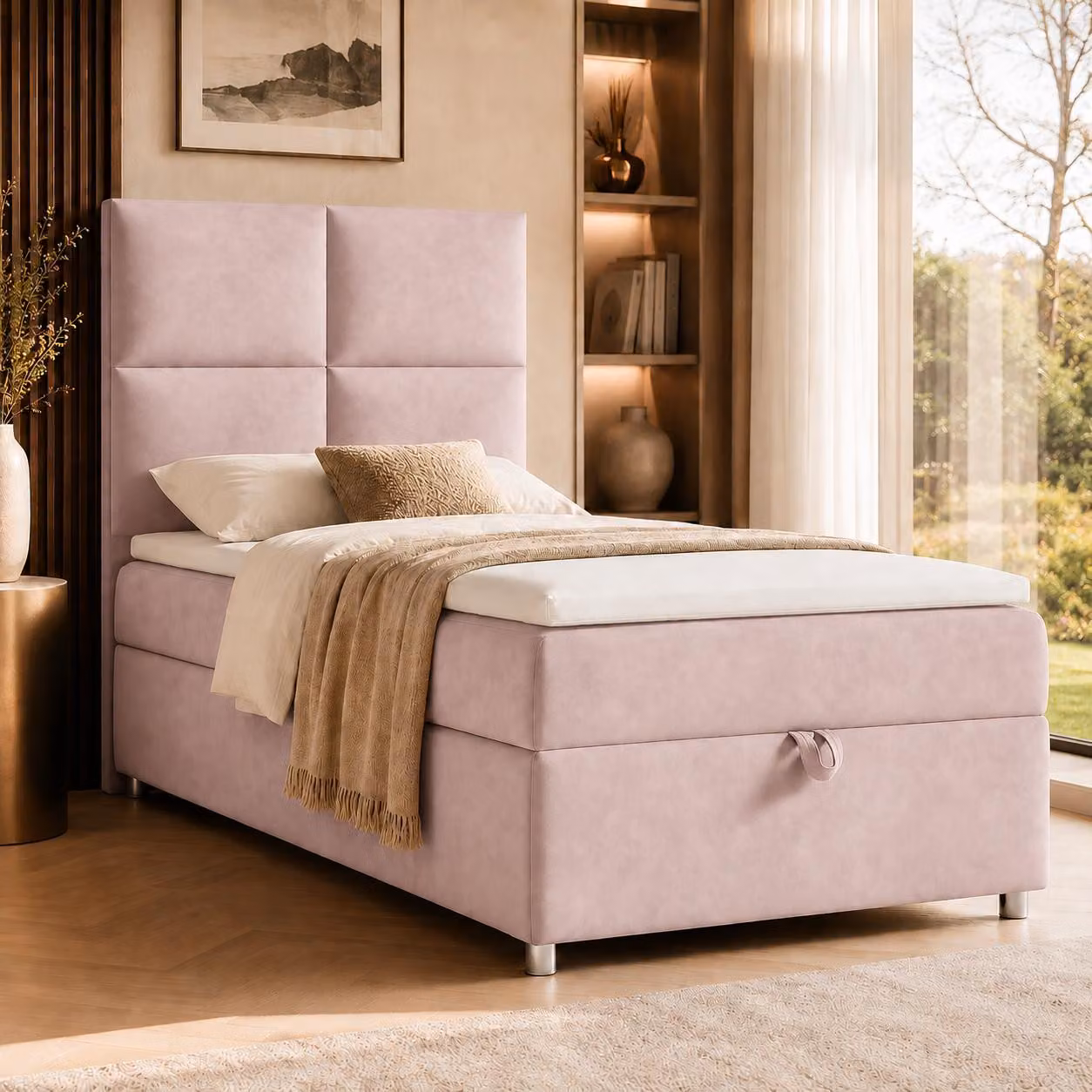 Best for Home Letto boxspring con contenitore Trinity K2-SINGLE 80x200 Materasso a molle Bonell incl. topper – Rosa