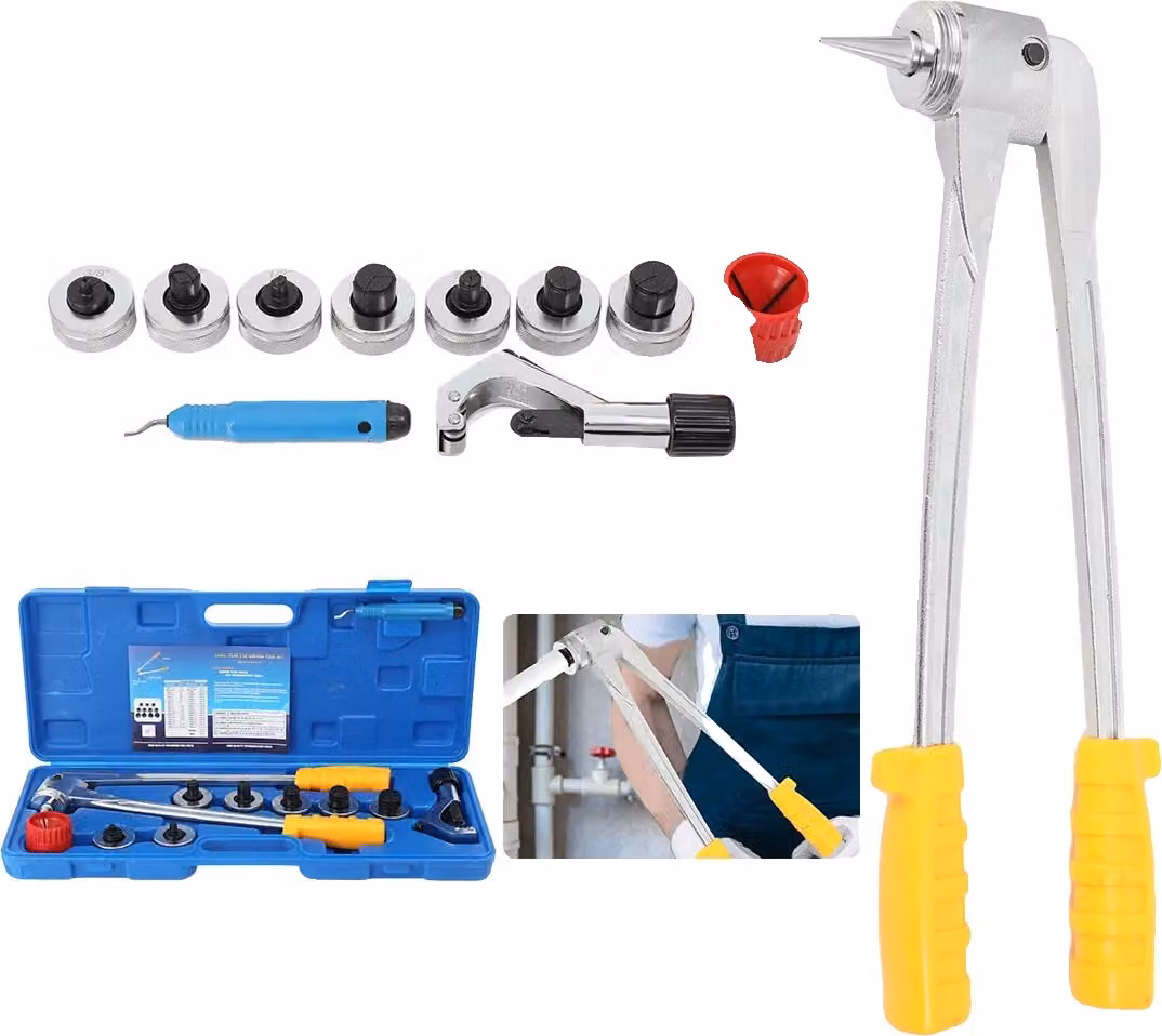 Set di utensili per l'allungamento dei tubi, contiene 7 teste, adatte a tubi da 10-28 mm, pinze per crimpare manuali