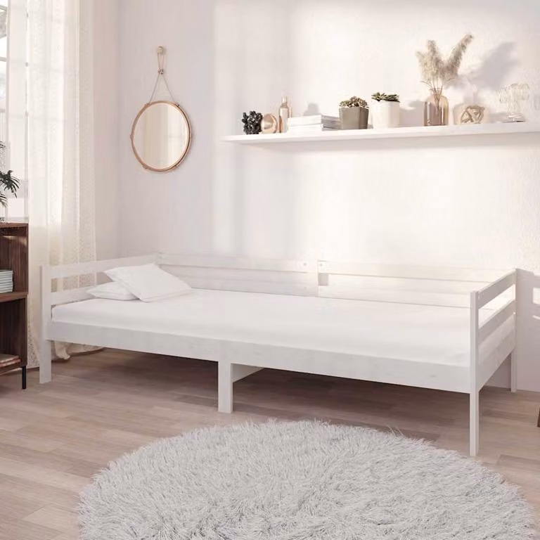 vidaXL Divano Letto in Legno di Pino con Materasso in Schiuma, Bianco, 90 x 200 cm