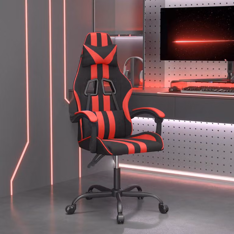 Sedia da Gaming vidaXL Girevole 360 in Similpelle Nera e Rossa con Poggiatesta e Braccioli
