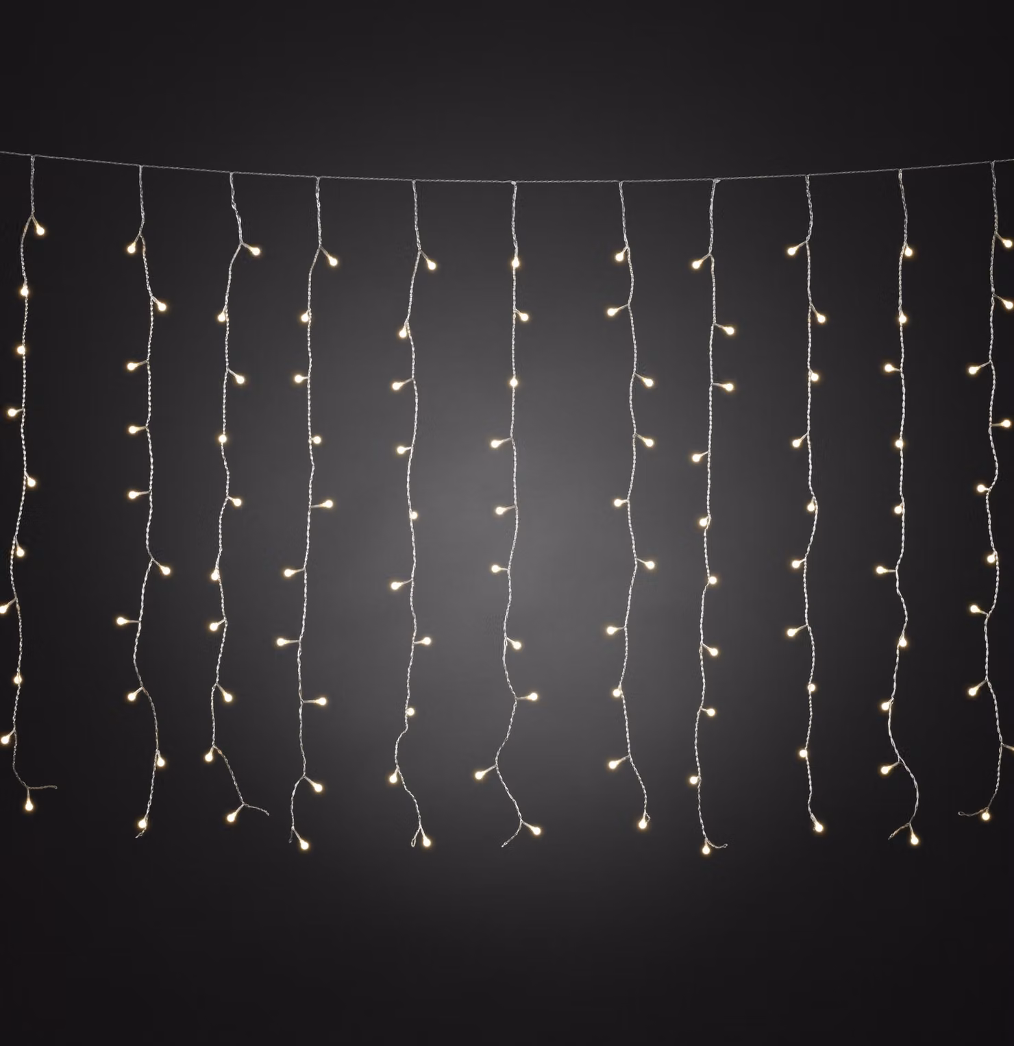 Konstsmide - Barriera luminosa a LED, con globi bianchi, 400 diodi bianco caldo, trasformatore per esterni da 24 V, cavo trasparente ; 3675-103
