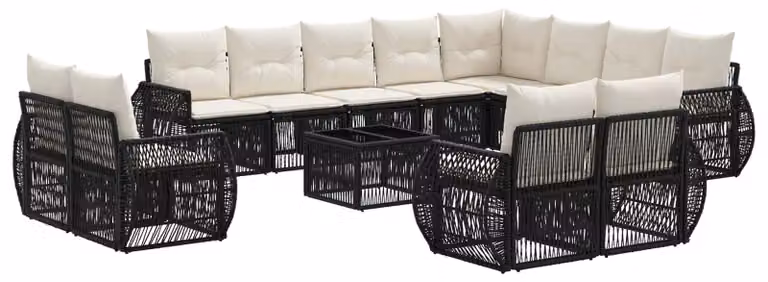 Set Divano da Giardino 13 pcs Nero e Bianco Crema polyrattan