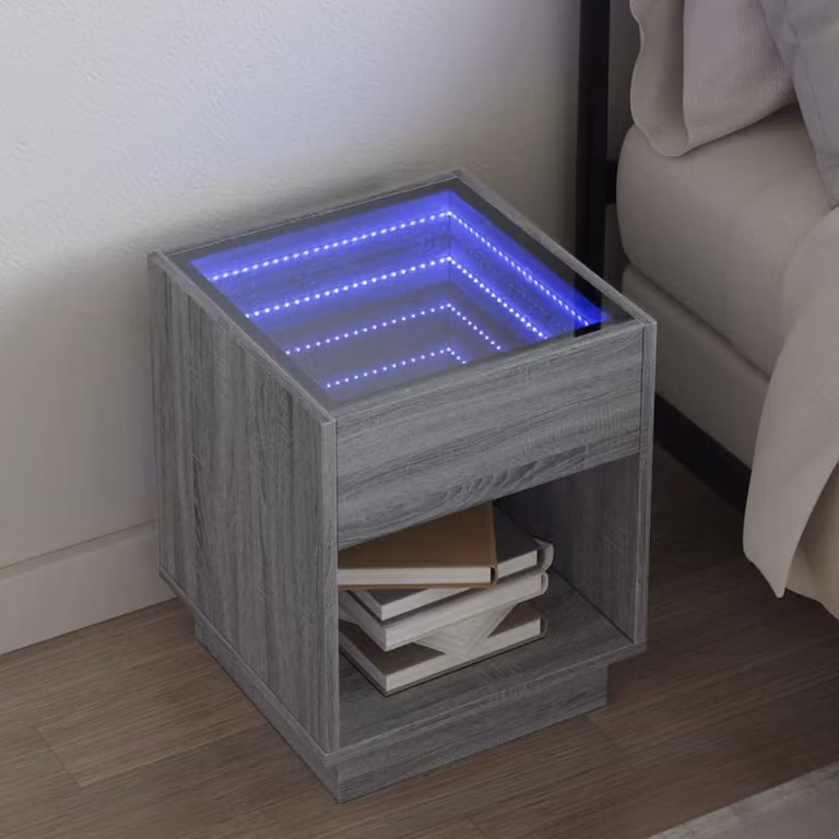 Comodino moderno vidaXL Infinity con illuminazione LED integrata in Rovere Sonoma e Grigio, L 40 cm x P 40 cm x H 50 cm