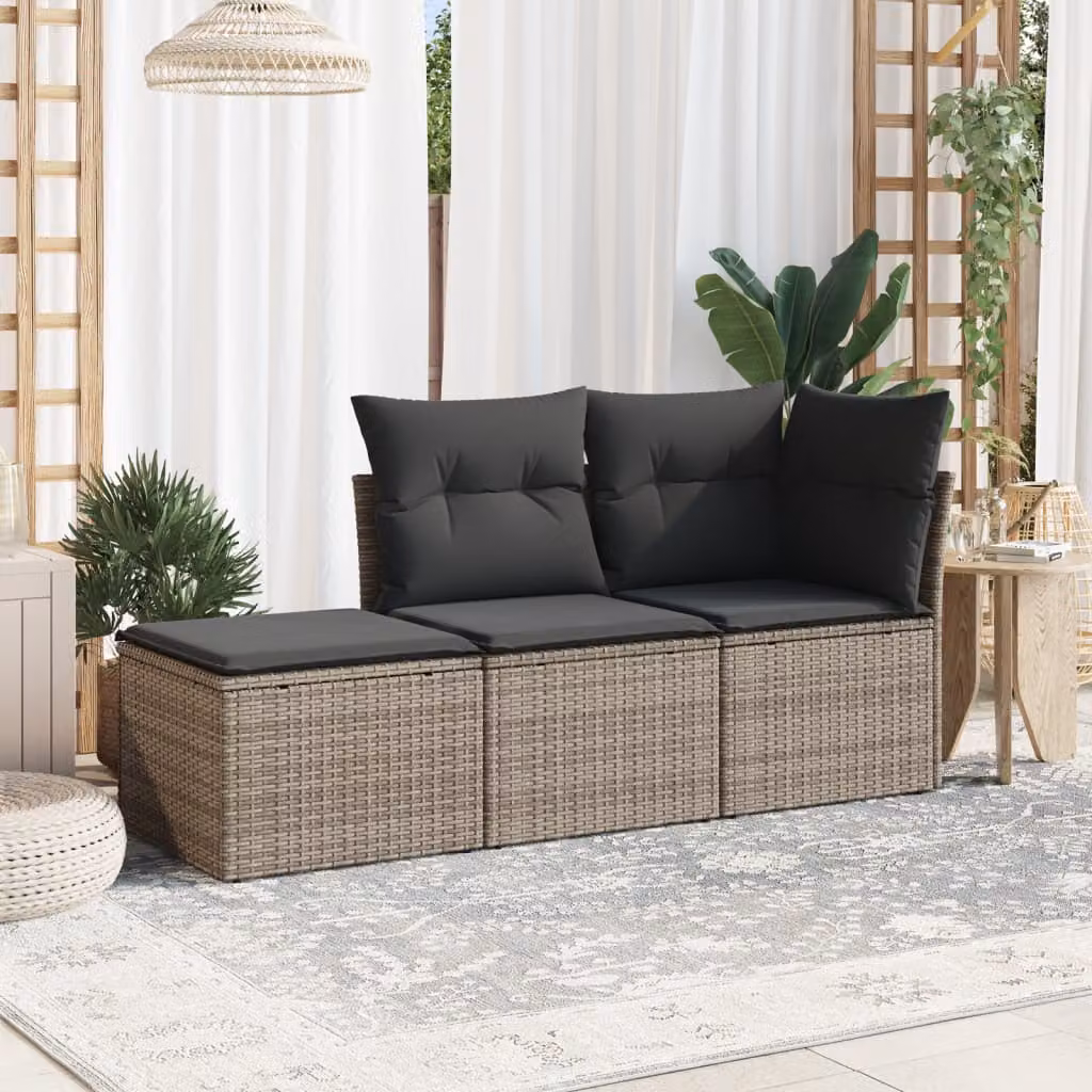 Set di Divani da Giardino vidaXL a Forma di L con Cuscini Grigio in Polyrattan e Acciaio