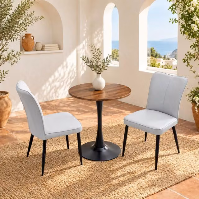 Set tavolo rotondo 60 cm e 2 sedie grigio chiaro