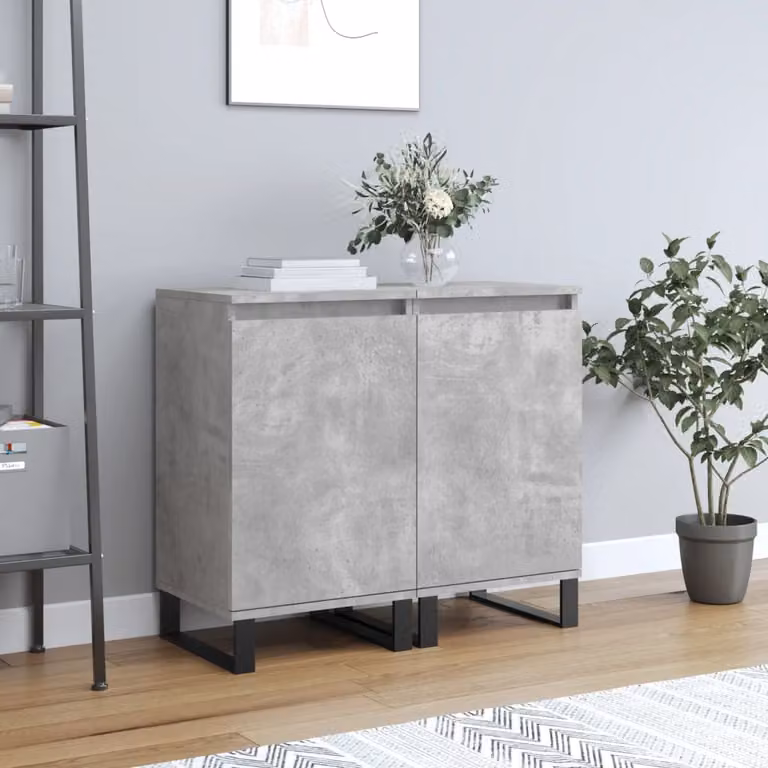 Set di 2 credenze moderne vidaXL in legno e metallo, colore grigio e nero, da appendere a parete, L/P/H: 40 x 35 x 70 cm