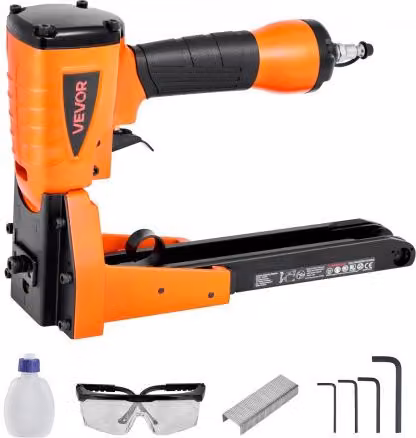 VEVOR Cucitrice Pneumatica per Chiusura Cartoni in Lega di Alluminio, Colore Arancione, per Punti Metallici Calibro 13 con Corona da 34,8 mm, Funzionamento ad Aria Compressa 70-120 PSI
