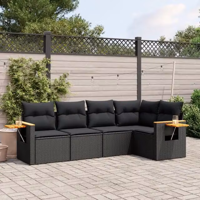 Set Divani da Giardino 5 pz con Cuscini in Polyrattan Nero 3226783