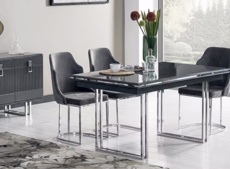 Set moderno per sala da pranzo, composto da un tavolo e 4 sedie, 5 pezzi in totale