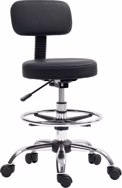 Sgabello con ruote e schienale regolabile zephmum nero con seduta in similpelle e base girevole 360 L: 50.0 cm, P: 52.0 cm, H: 92.0 cm