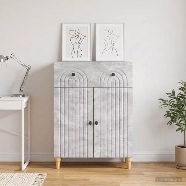 Credenza moderna vidaXL in legno MDF e metallo, Grigio, L: 66 cm, P: 34,5 cm, H: 90 cm