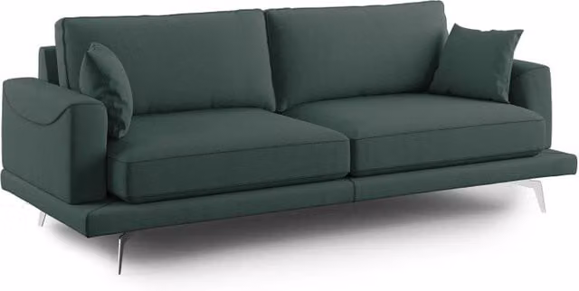 Divano moderno Dorian Divani.Store in tessuto antimacchia verde con struttura in legno di abete e imbottitura in piume, L: 198 cm – 1