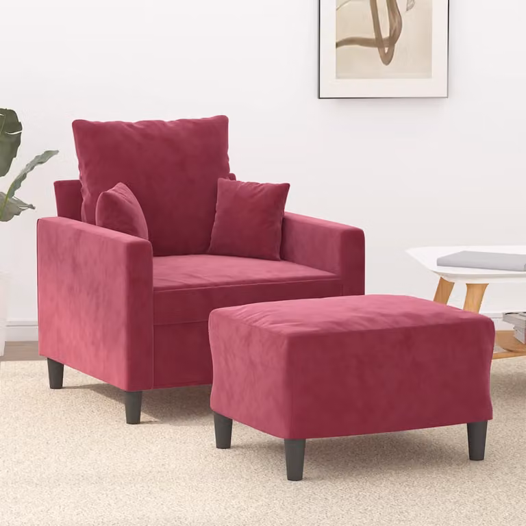 Poltrona Relax con Poggiapiedi vidaXL in Velluto Rosso per Soggiorno