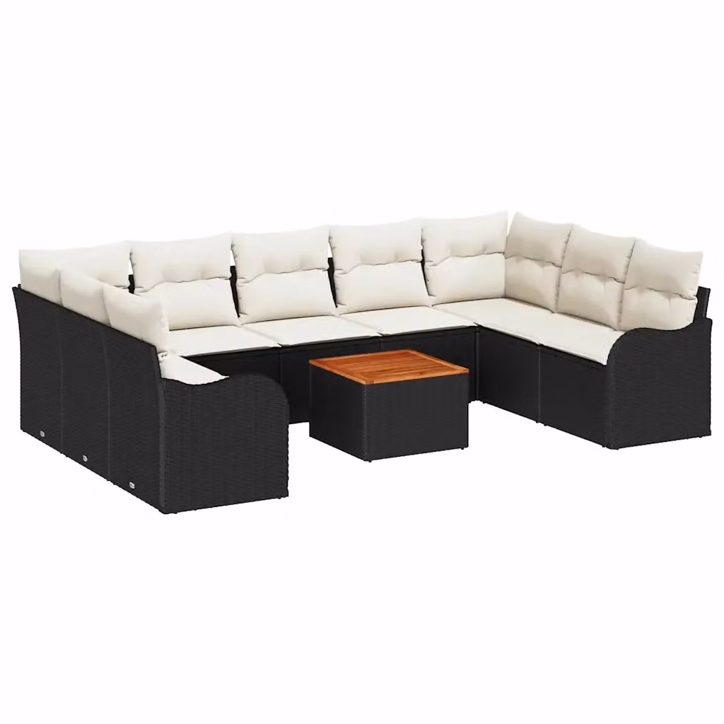Set Divano da Giardino Moderno vidaXL 10 Pezzi Nero con Cuscini e Tavolino in Metallo e Polyrattan – 2