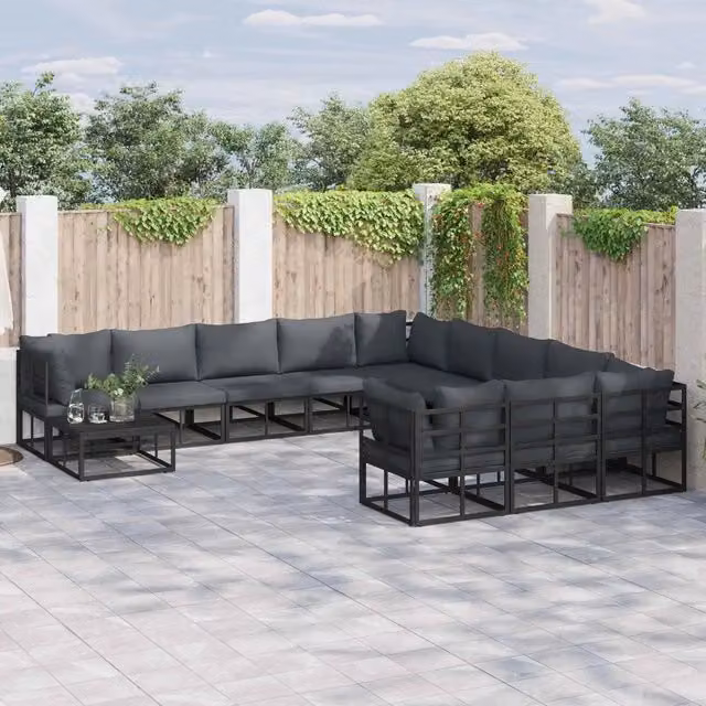 Set Divano da Giardino Moderno vidaXL in Metallo Antracite Nero 12 Pezzi