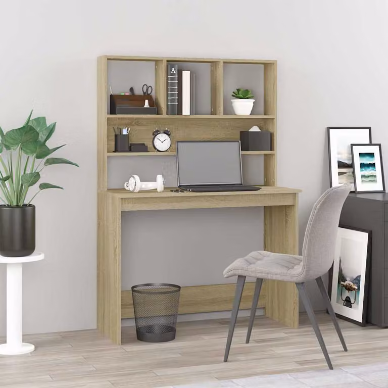 Scrivania con mensole vidaXL in legno Rovere Sonoma, L 102 cm x P 45 cm x H 148 cm