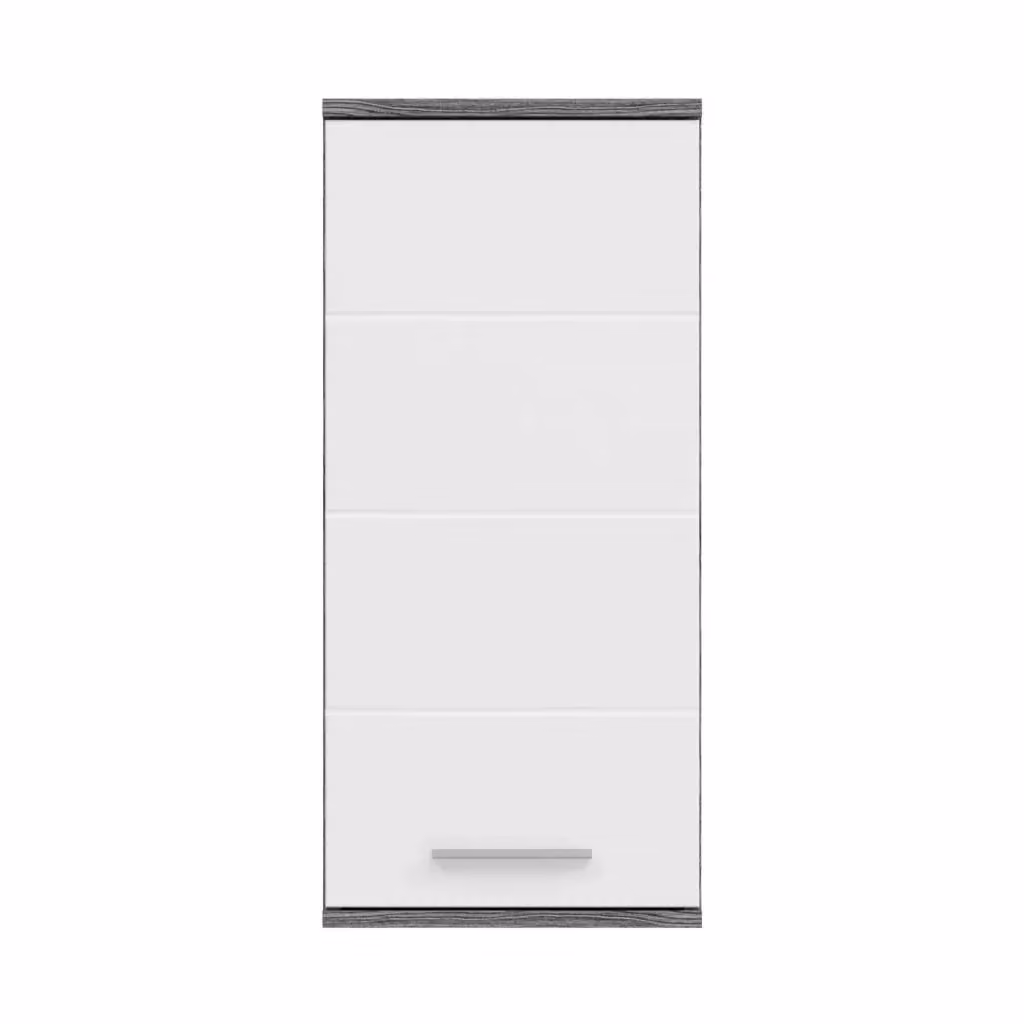 Mobile da bagno sospeso Meublorama WILLIAM con 1 porta e ripiani interni, Bianco e Grigio scuro – 2