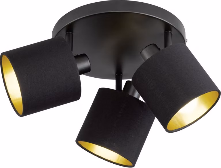 Trio Leuchten - Plafoniera moderna I plafoniera I lampada I apparecchio a 3 luci nero con interno oro I ottone - Tomas I soggiorno I camera da letto - metallo rotondo - LED adatto E14