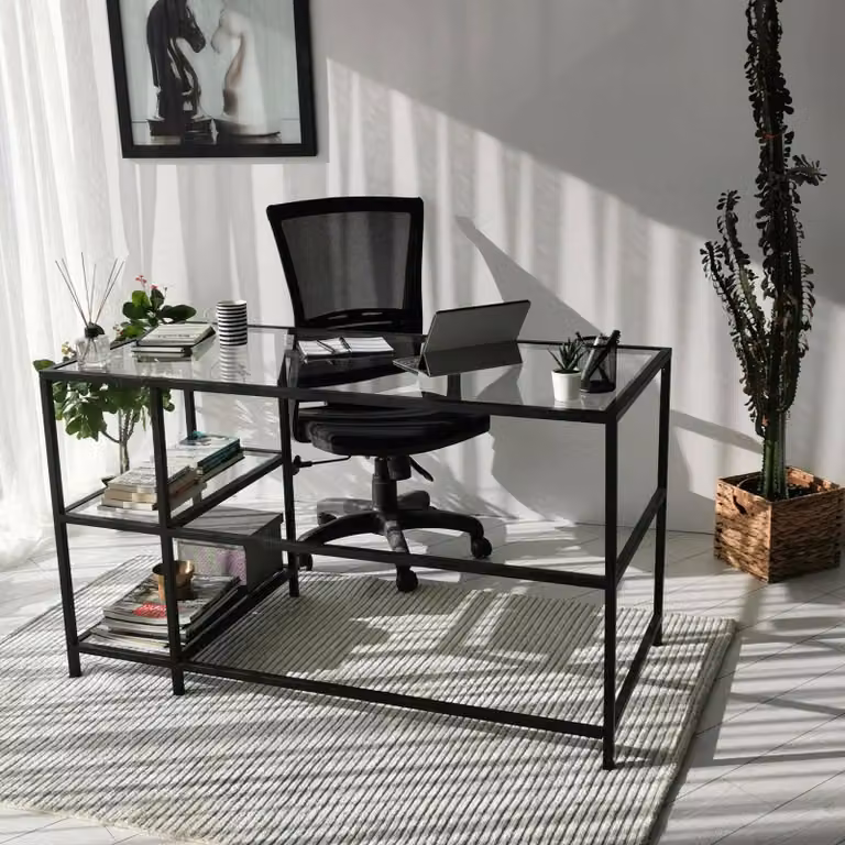 Dmora Scrivania Ameglia 60x130x75h cm Nero, Supporto pc 2 Ripiani