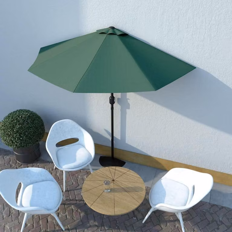 Tenda da balcone a semicerchio, con manovella, in acciaio, color verde, dimensioni 270x135 cm, con sistema di ventilazione