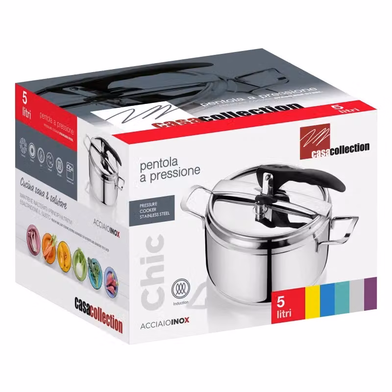 Set di 4 Pentole a Pressione Chic Casacollection in Acciaio Inox 18/0 Colore Argento, Diametro: 20 cm, Capacità: 5 l – 2