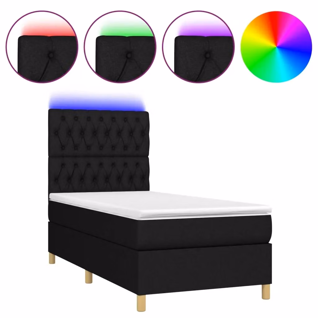 Letto a Molle con Materasso vidaXL in Tessuto Nero con Illuminazione LED e Porte USB L/P/H: 100 x 200 x 128 cm – 2