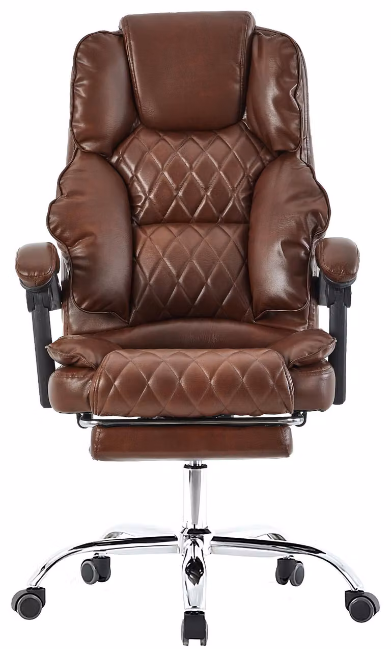 Sedia da ufficio con poggiapiedi e braccioli flessibili a 3 punti - Sedia da scrivania in Pelle finta con base cromata - Sedia da ufficio ergonomica con schienale regolabile, Colore: marrone scuro