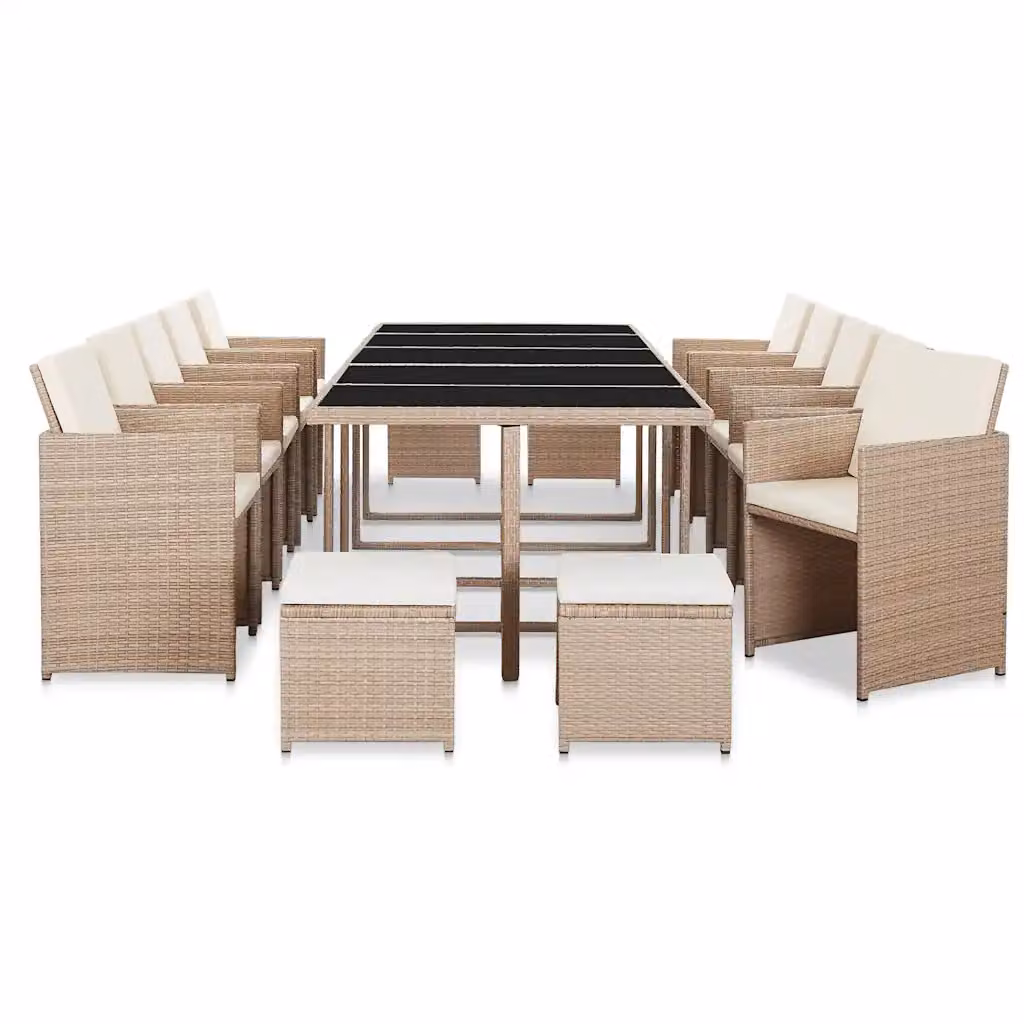 vidaXL Set da Pranzo da Giardino 15 pz in Polyrattan e Vetro con Cuscini Beige e Bianco