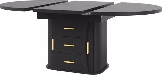 Tavolo da Pranzo Allungabile Rotondo in MDF Nero 118-158 cm, 6 Posti