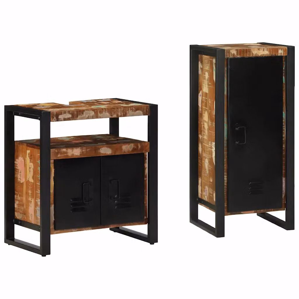 Set di mobili per il bagno vidaXL 2 pezzi in legno e metallo multicolore e nero