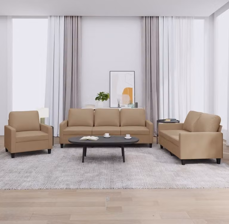 Maison Exclusive - Set divano a 3 posti con cuscini in ecopelle color marrone cappuccino