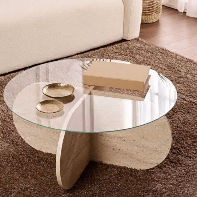 Tavolino da salotto rotondo DMORA in vetro bianco e trasparente L: 75 cm, P: 75 cm, H: 35 cm