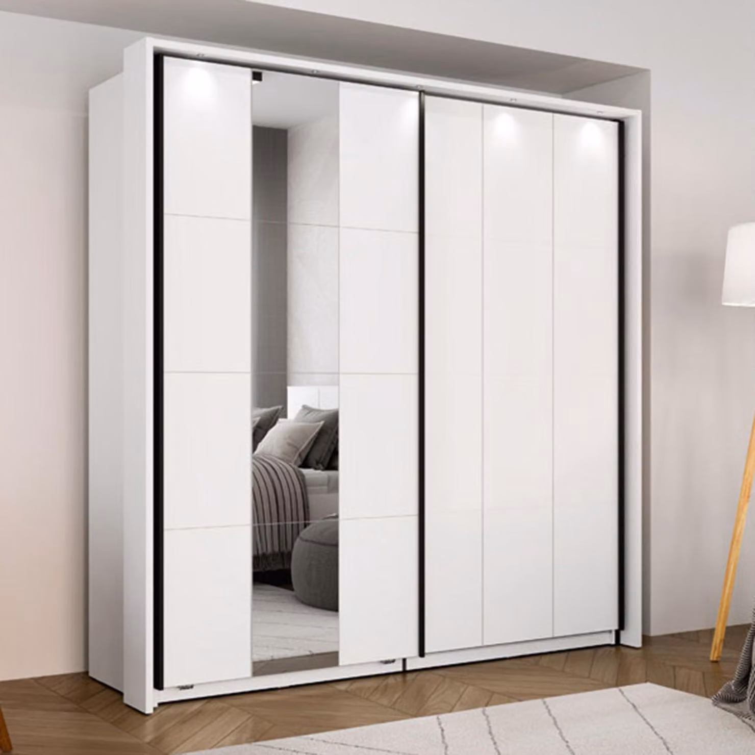Asilah - Guardaroba 2 Ante, 195x205h cm Bianco Opaco, 2 Ripiani
