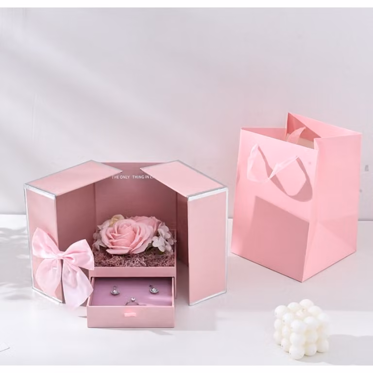 Portagioie con 9 rose rosse, coperchio trasparente, cassetto estraibile, dimensioni 12x12x9,5 cm