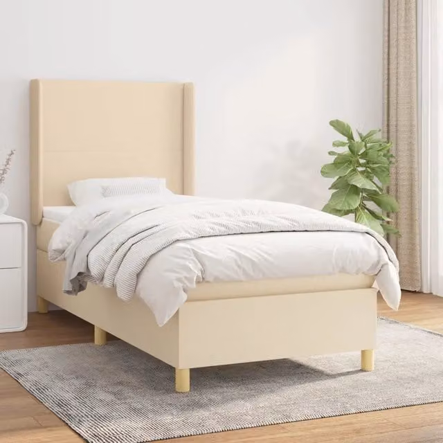 Letto Ibrido vidaXL con Giroletto a Molle e Materasso in Tessuto Beige e Bianco L/P/H: 90 x 190 cm