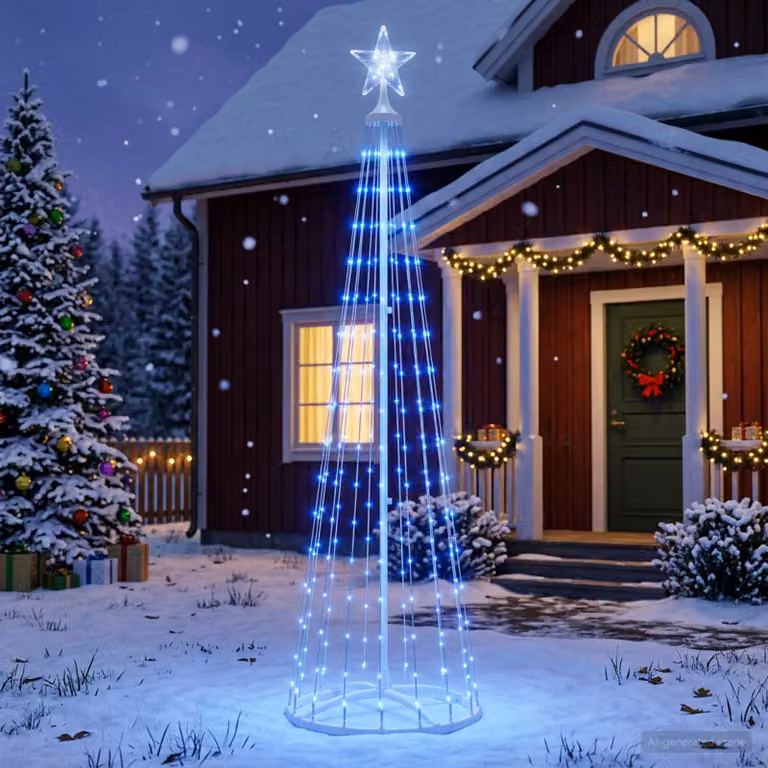 vidaXL Albero di Natale a cono LED 180 cm 250 LED Blu Acciaio Bianco