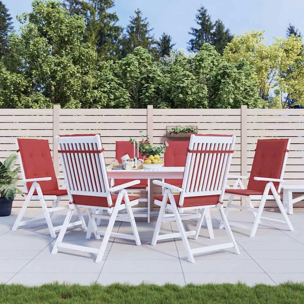 Set di 6 cuscini per sedie vidaXL in tessuto rosso, impermeabili e resistenti ai raggi UV, L 120 cm x P 50 cm x H 3 cm