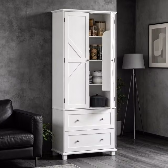 Alta cucina buffet, mobile da cucina 2 ante, 2 cassetti, 6 ripiani, mensole regolabili (solo 1 pz alta cucina buffet)